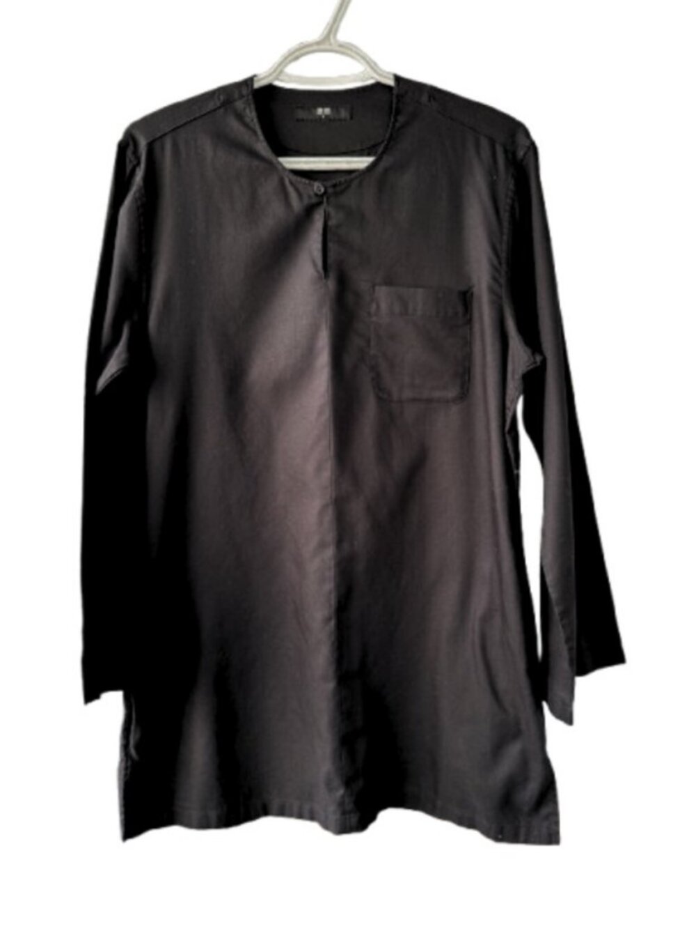 Uniqlo collarless kurta-style long sleeve top black men's size S